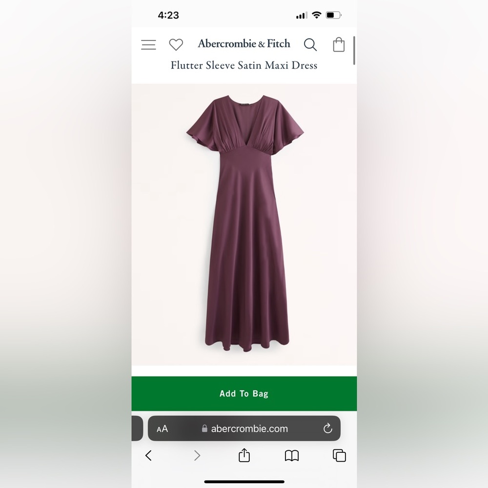 Abercrombie flutter sleeve satin maxi dress